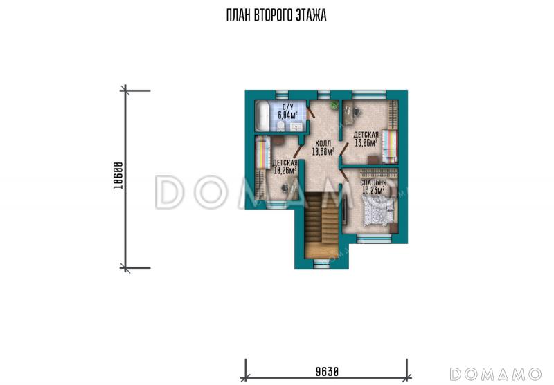 Проект дома с гаражом на две машины, сауной и тремя спальнями / План 2 этажа