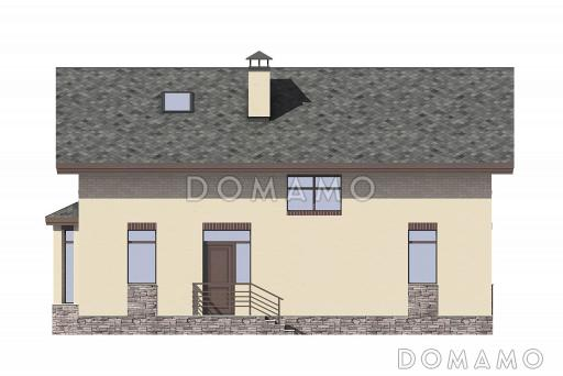 Проект дома с двумя спальнями на первом этаже, эркером, крытой террасой / Фасад 4