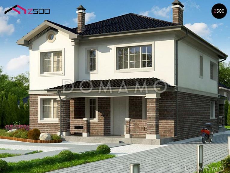 Проект двухэтажного дома с большой гостиной, террасой, кладовой в кухне / 1