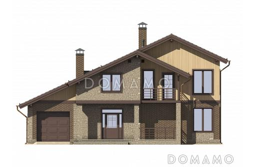Проект дома с двумя балконами на мансардном этаже / Фасад 2