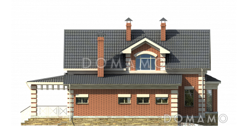 Проект современного дома из оранжевого кирпича с гаражом / Фасад 4