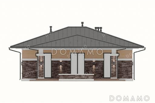 Проект дома с тремя спальнями, окнами в пол и крытой террасой / Фасад 1