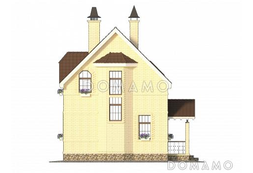 Проект лаконичного полутораэтажного коттеджа из кирпича / Фасад 3