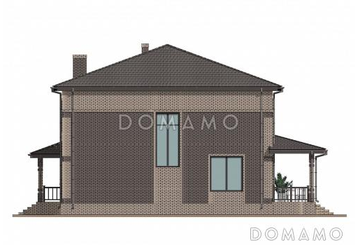 Проект двухэтажного дома с 4 спальнями, большой гостиной и подсветкой на террасе / Фасад 1