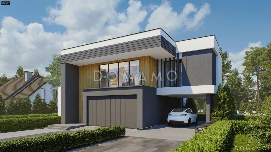 Проект двухэтажного кирпичного дома с террасой, бассейном, гаражом / 3