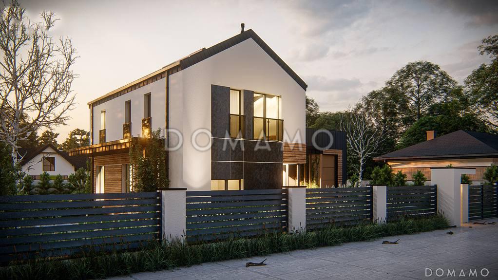 Проект двухэтажного дома с гаражом и террасой над ним, кухней с двумя окнами, кладовой / 2