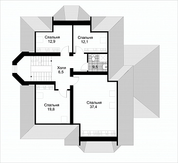 Проект коттеджа с подземным гаражом / План мансардного этажа Проект коттеджа с подземным гаражом / План мансардного этажа