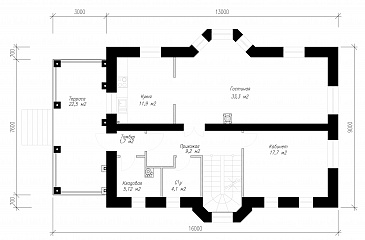 Проект  коттеджа с подвалом и террасой / План 1 этажа Проект  коттеджа с подвалом и террасой / План 1 этажа
