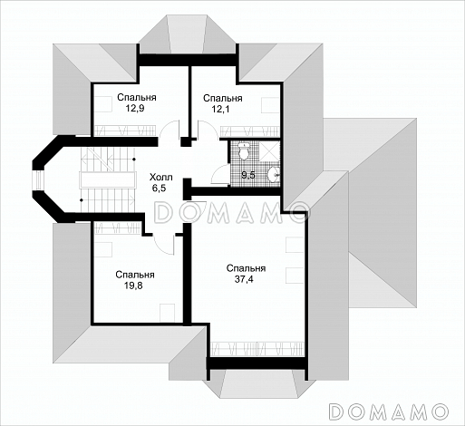 Проект коттеджа с подземным гаражом / План мансардного этажа Проект коттеджа с подземным гаражом / План мансардного этажа