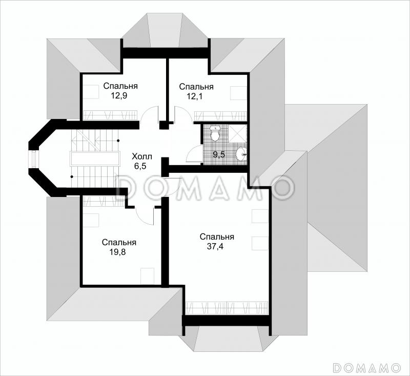 Проект коттеджа с подземным гаражом / План мансардного этажа