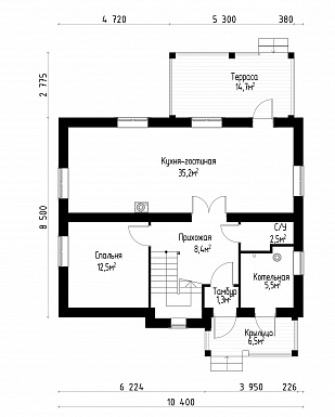 Проект коттеджа из газобетона в стиле шале / План 1 этажа