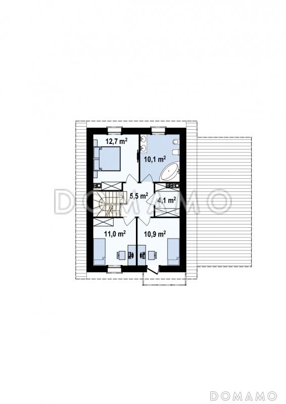 Проект двухэтажного дома из газобетона с кабинетом и гаражом справа / План 2 этажа