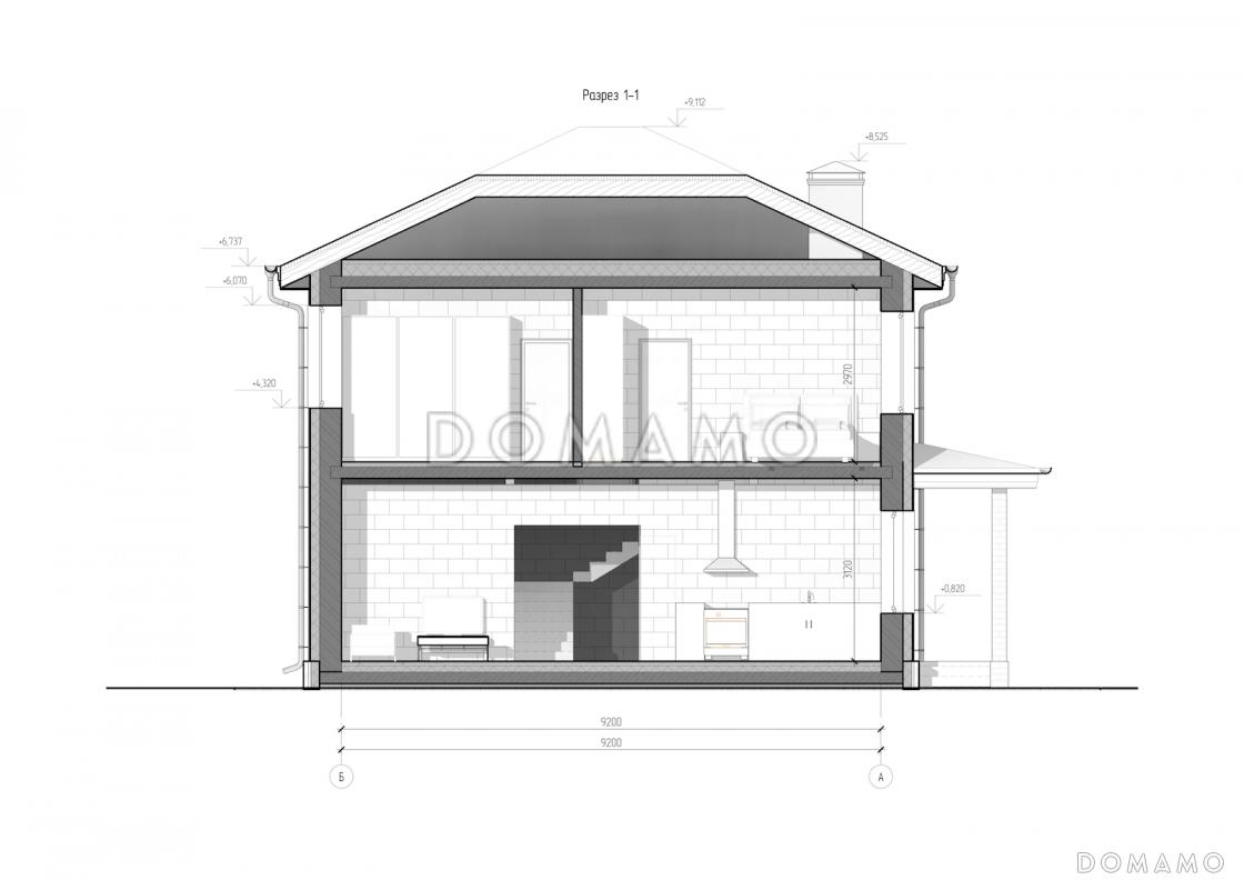 Проект двухэтажного дома с тремя спальнями, кабинетом, гостной-кухней-столовой и котельной / 6