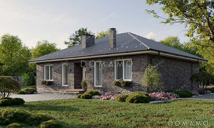 Проект дома из газобетона с тремя спальнями, двумя санузлами и небольшой террасой Проект дома из газобетона с тремя спальнями, двумя санузлами и небольшой террасой