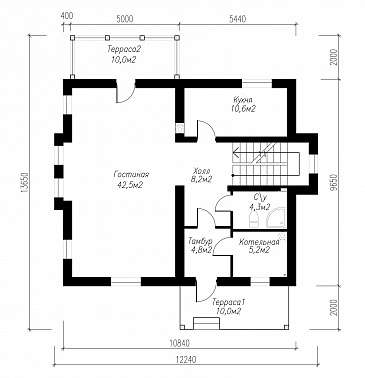 Проект просторного коттеджа в стиле кантри из СИП панелей / План 1 этажа Проект просторного коттеджа в стиле кантри из СИП панелей / План 1 этажа