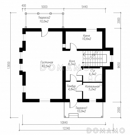 Проект просторного коттеджа в стиле кантри из СИП панелей / План 1 этажа Проект просторного коттеджа в стиле кантри из СИП панелей / План 1 этажа