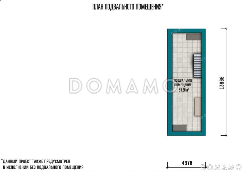 Проект усадьбы в классическом стиле с четырьмя спальнями, кабинетом, гаражом и подвалом / План подвала