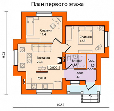Проект одноэтажного дома из кирпича с многощипцовой крышей / План 1 этажа Проект одноэтажного дома из кирпича с многощипцовой крышей / План 1 этажа