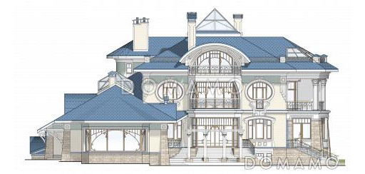 Проект роскошного особняка из кирпича с бассейном на первом этаже / Фасад 2
