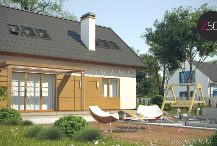 Проект одноэтажного мансардного дома из газобетона с большим техническим помещением и тремя спальнями