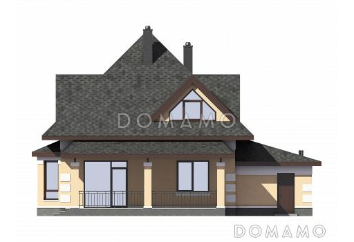 Проект одноэтажного газобетонного дома с мансардой, гаражом и террасой / Фасад 4