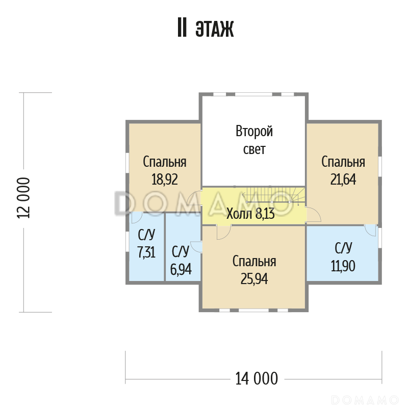 Проект дома из бруса с просторной гостиной / План мансардного этажа