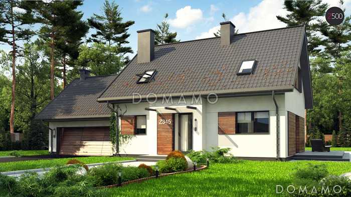 Проект комфортного одноэтажного мансардного дома из газобетона с кабинетом, гаражом и тремя спальнями