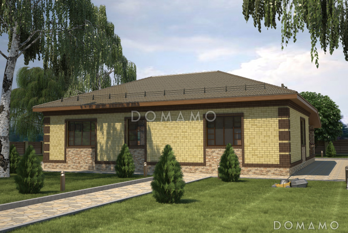 Проект одноэтажного дома с большой террасой