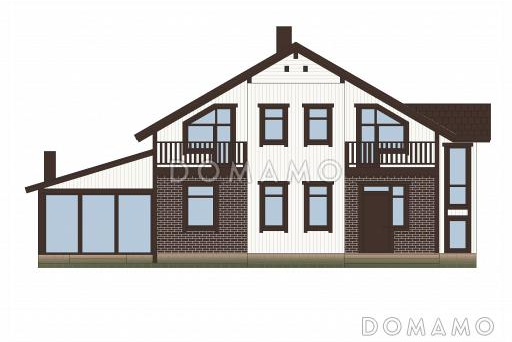 Проект дома из кирпича с цокольным этажом и небольшим бассейном / Фасад 4