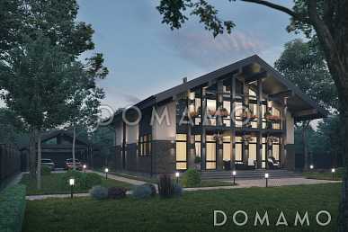 Проект каркасного мансардного дома с симметричными террасами и балконами