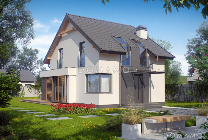 Проект компактного одноэтажного мансардного дома из газобетона с просторной светлой гостиной Проект компактного одноэтажного мансардного дома из газобетона с просторной светлой гостиной