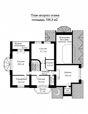Проект импозантного особняка с гаражом на две машины, бассейном и тренажерным залом / План 2 этажа Проект импозантного особняка с гаражом на две машины, бассейном и тренажерным залом / План 2 этажа
