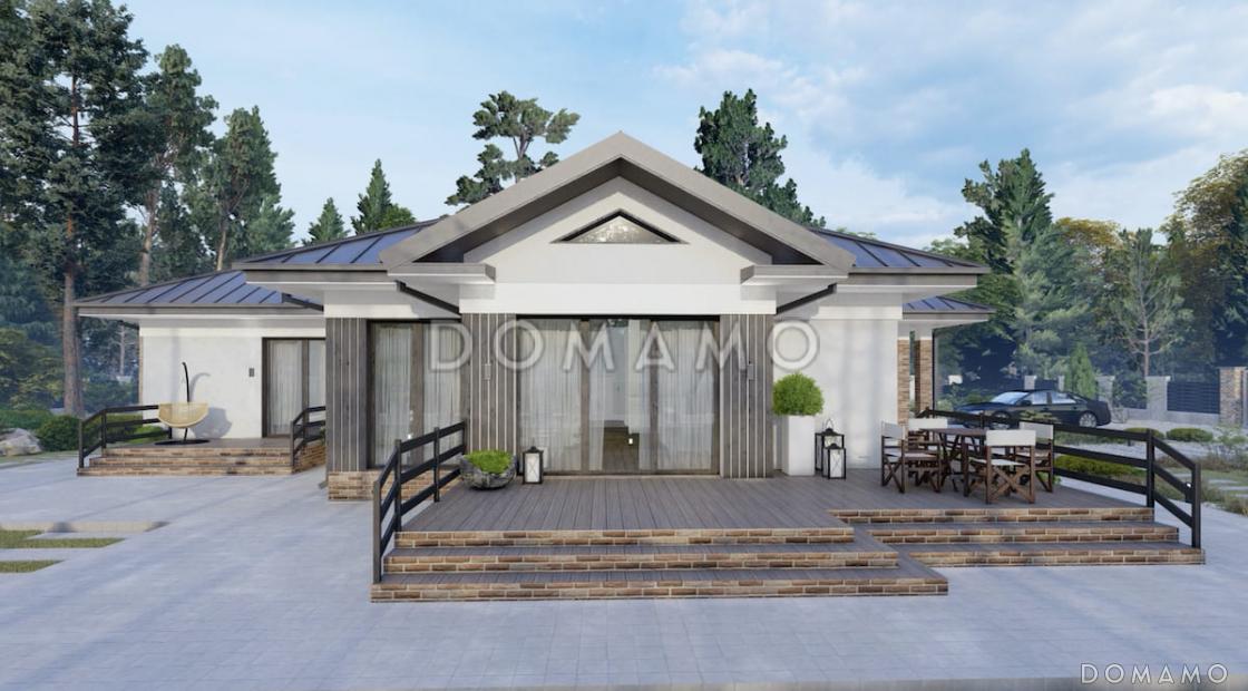 Проект дома из газобетона с двухместным гаражом и двумя террасами / 1