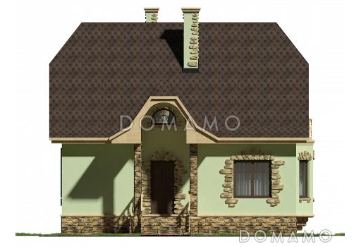 Проект небольшого дома из кирпича с декором из камня / Фасад 1