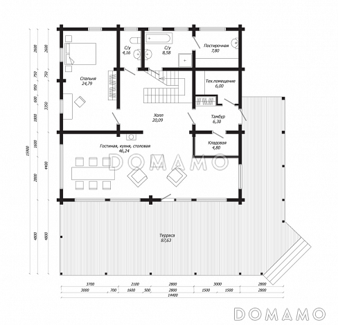 Проект дома из клееного бруса в стиле скандинавского шале с цокольным этажом / План цокольного этажа Проект дома из клееного бруса в стиле скандинавского шале с цокольным этажом / План цокольного этажа