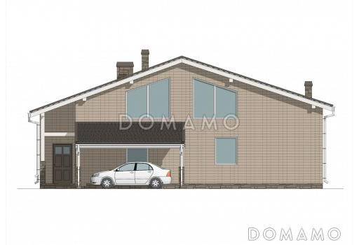 Проект большого дома с сауной, хамамом, двусветной гостиной и навесом на 2 авто / Фасад 4