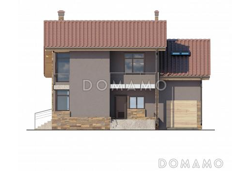 Дом с гаражом на одну машину, спальней на первом этаже, бильярдной в подвале / Фасад 1