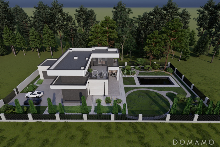 Проект крупномасштабного двухэтажного дома в стиле хай-тек с подвалом и бассейном Проект крупномасштабного двухэтажного дома в стиле хай-тек с подвалом и бассейном