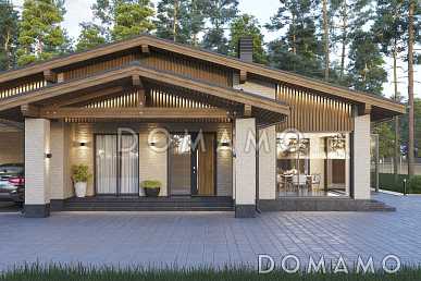 Проект дома по каркасной технологии с четырьмя спальнями, теплой зоной барбекю и навесом для двух автомобилей