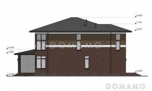 Проект современного двухэтажного коттеджа с четырьмя спальнями S-193 / Фасад 4