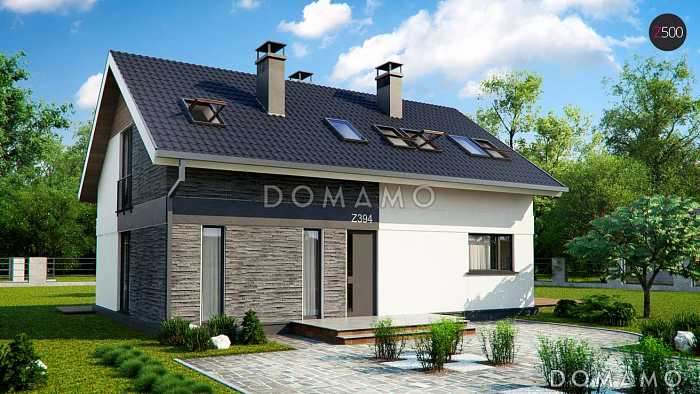 Проект одноэтажного мансардного дома из газобетона с четырьмя спальнями и панорамным остеклением гостиной Проект одноэтажного мансардного дома из газобетона с четырьмя спальнями и панорамным остеклением гостиной