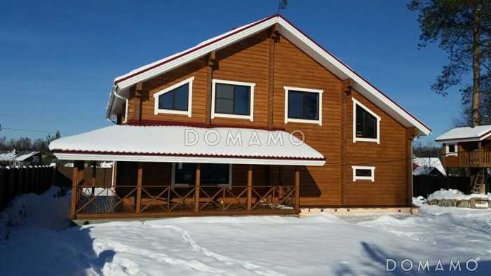 Проект деревянного дома из клееного бруса с встроенным гаражом Проект деревянного дома из клееного бруса с встроенным гаражом