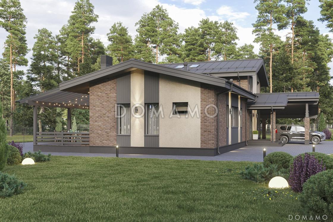 Проект кирпичного дома с мансардой, террасой барбекю и сауной / 9