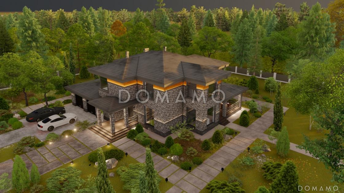 Проект двухэтажного дома из газобетона с 4 спальнями, кабинетом и крытой террасой / 2