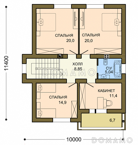 Проект лаконичного коттеджа с массивной каменной стеной крыльца / План 2 этажа Проект лаконичного коттеджа с массивной каменной стеной крыльца / План 2 этажа