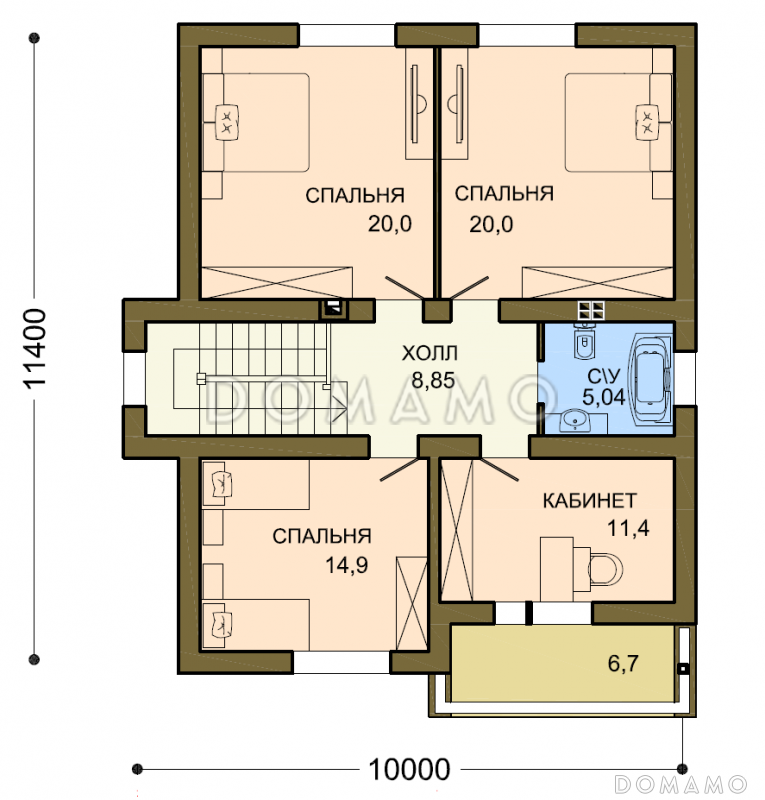 Проект лаконичного коттеджа с массивной каменной стеной крыльца / План 2 этажа