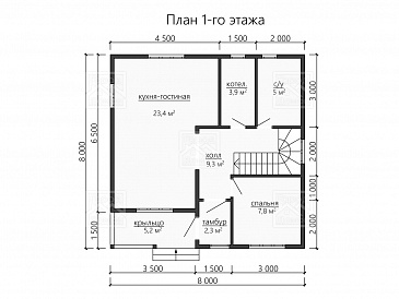 Каркасный дом "Ладога" / План 1 этажа Каркасный дом "Ладога" / План 1 этажа