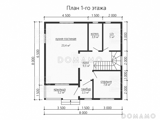 Каркасный дом "Ладога" / План 1 этажа Каркасный дом "Ладога" / План 1 этажа