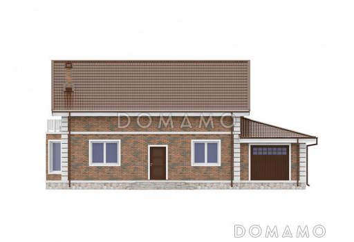 Проект дома с 4 спальнями, эркером в гостиной, террасой и пристроенным гаражом / Фасад 1