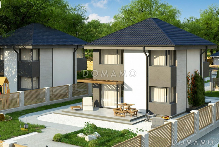 Проект двухэтажного дома из газобетона с дневной зоной на первом этаже и тремя спальнями на втором Проект двухэтажного дома из газобетона с дневной зоной на первом этаже и тремя спальнями на втором